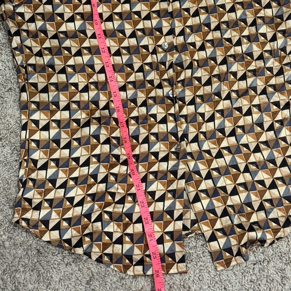 Lords & Taylors 100% Silk Geometric Patterned Brown Shirt - Picture 3 of 7